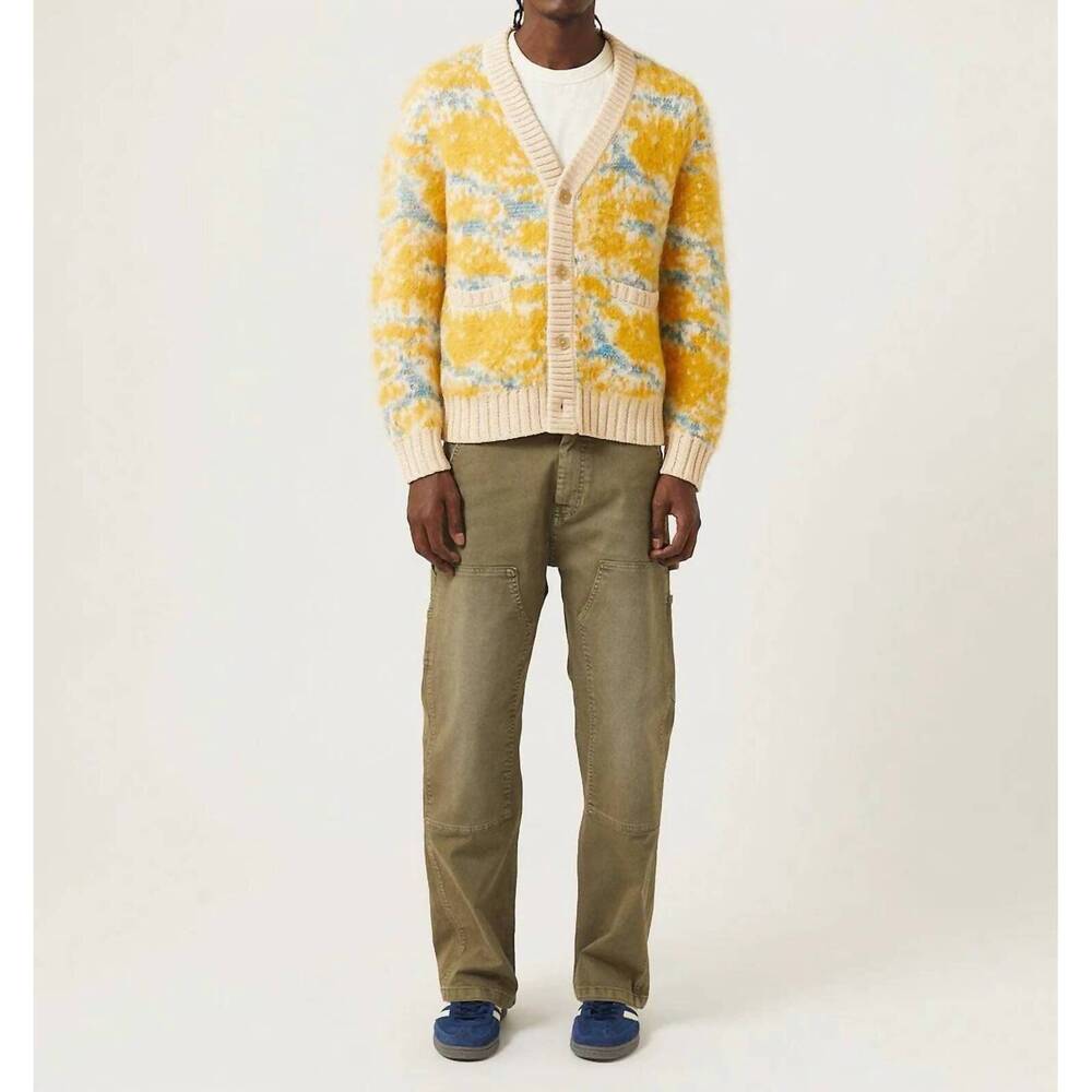 NEW CORRIDOR mohair camo cardigan top in yellow